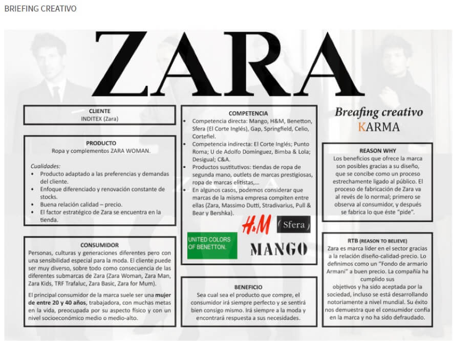 Ejemplo de brief de Zara